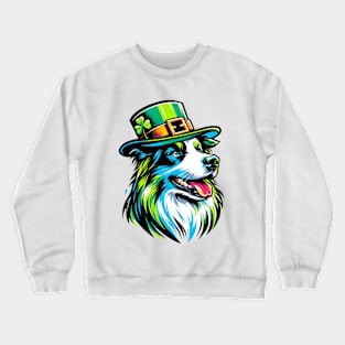 Border Collie Enjoys Saint Patrick's Day Festively Crewneck Sweatshirt